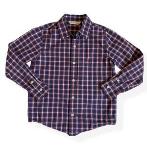 Janie and Jack Cotton Plaid Button Down Navy Orange 5